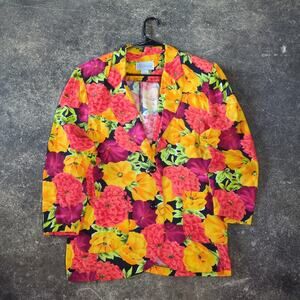 Vintage Rampage Blazer Jacket Womens S Yellow Pink Floral Two Buttoned Y2k